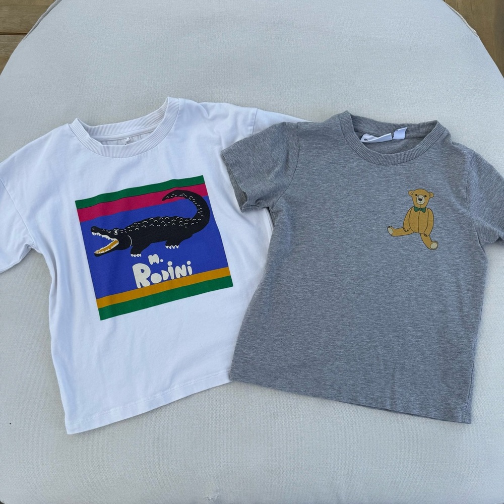 Mini Rodini 2 Pc T Shirt Bundle 6-7Y Crocodile Bear Organic cotton